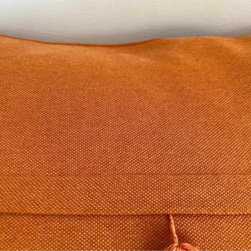 High-End Burnt Orange Linen Lumbar Pillow Cover 14x19 | Tassel Accent Luxe Decor
